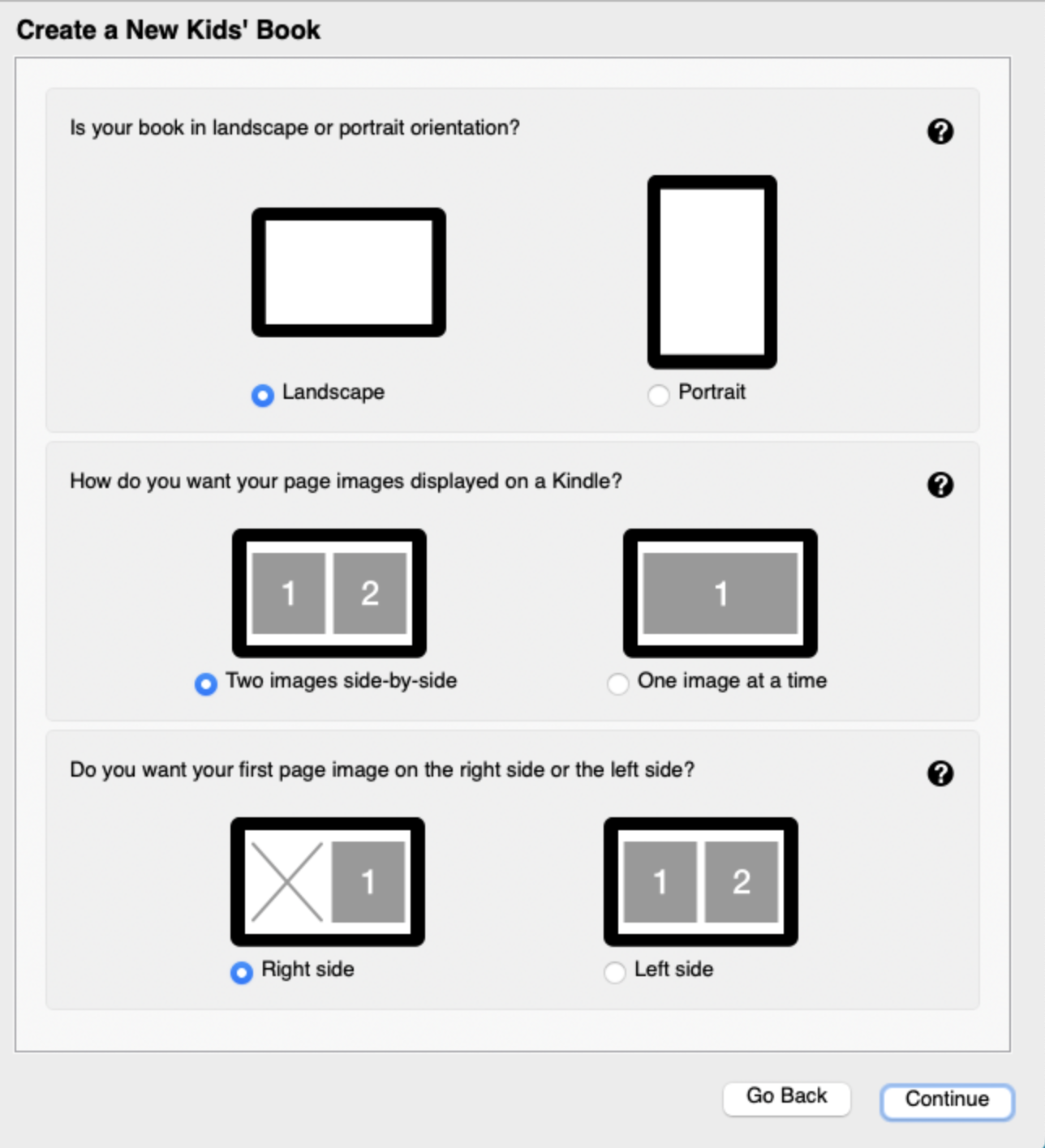 kindle kids book creator format options