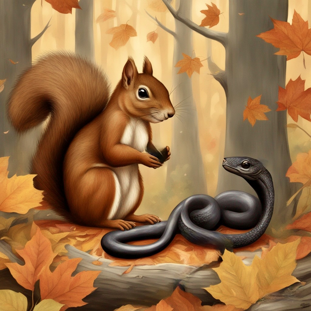 Edited version of AI generated image of a squirrel and snake