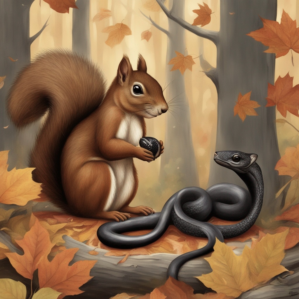 AI generated image of a squirrel and snake